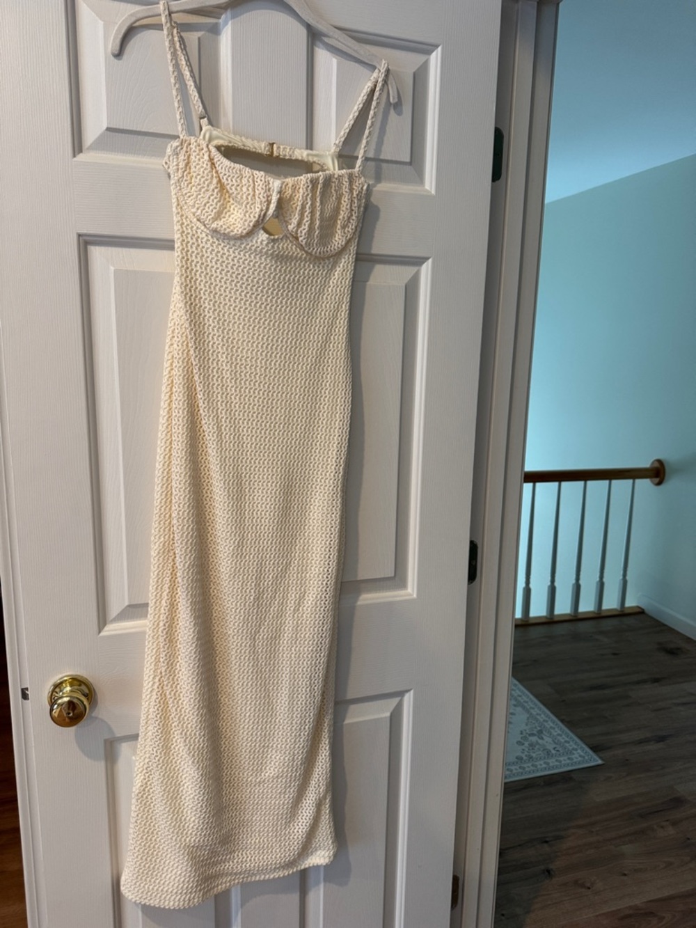 Montce Cream Knit Spaghetti Strap Maxi Dress